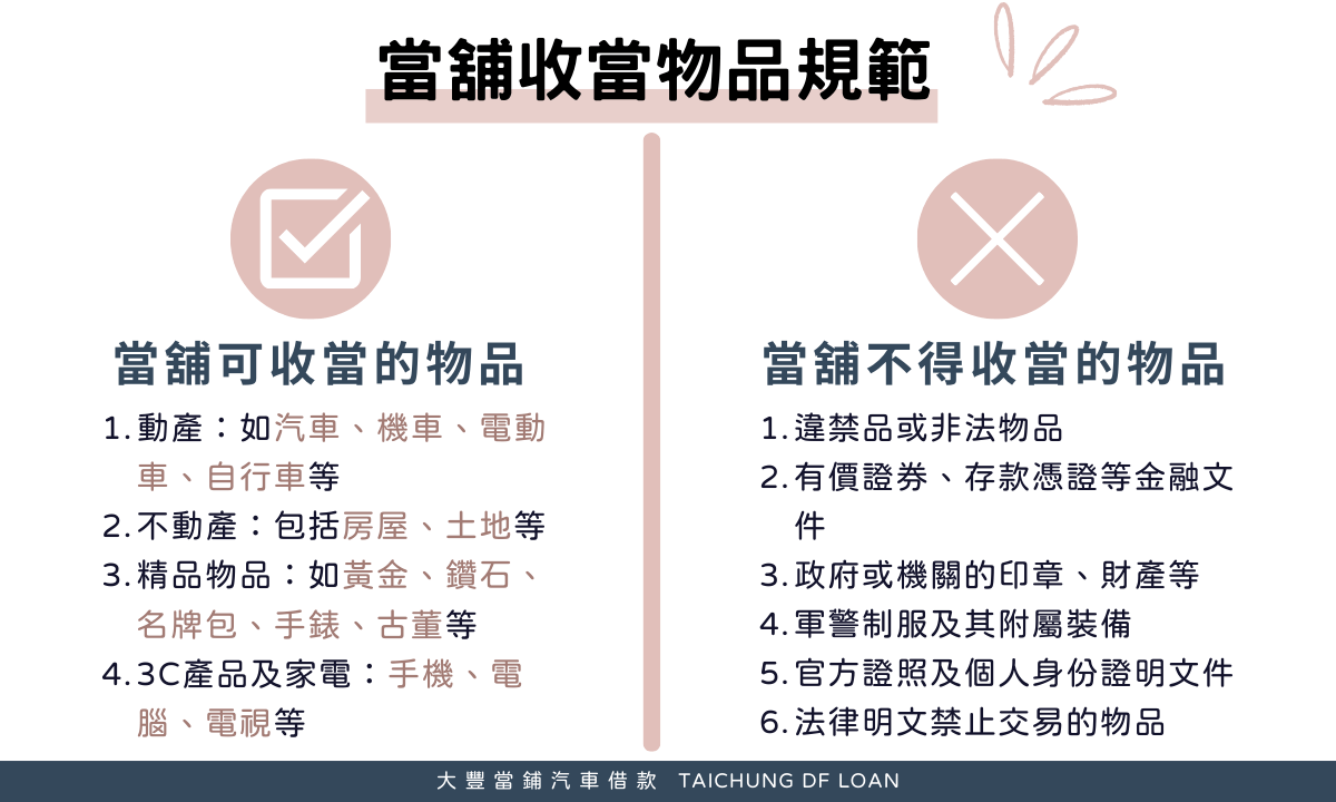 當舖收當物品規範